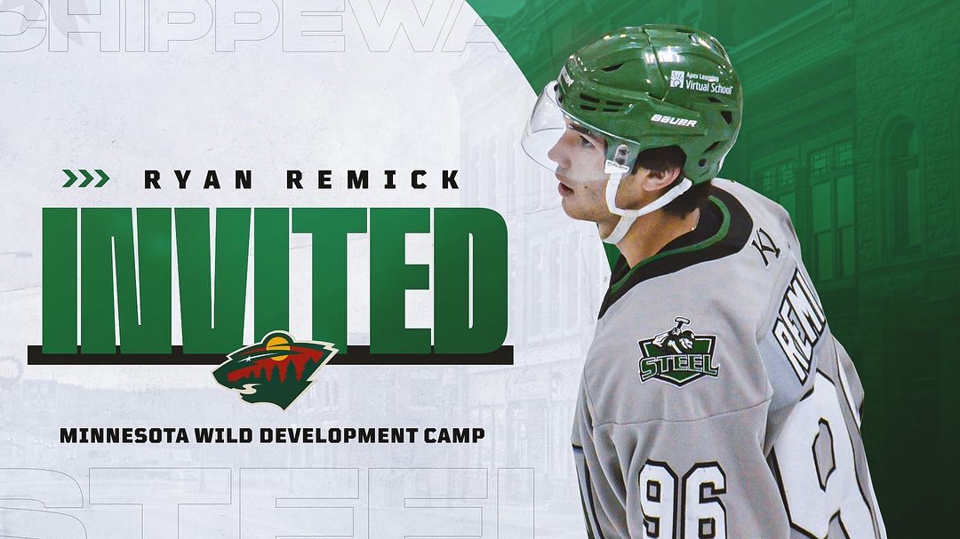 Congratulations to Chippewa Steel forward Ryan Remick for being invited to the Minnesota Wild Development Camp! Way to go Ryan! 

#SteelTheMoment