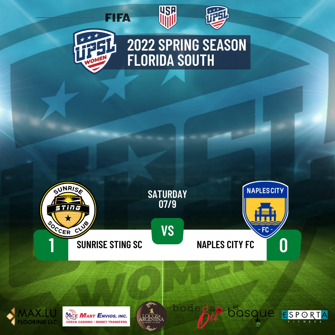 naplescityfc's tweet photo. UPSL WOMEN LEAGUE
2022 SPRING SEASON - FLORIDA SOUTH
Saturday 07/09 - Result:
Sunrise Sting SC 1 - 0 Naples City FC
@UPSLsoccer @UPSL_Florida @upslwomen
π΅βͺπ‘ #naplescityfc #naplesflorida β½ #soccer #upslflorida #upslsoccer #upslwomen #ussoccer #werisefromwithin https://t.co/NLTB1OX9na