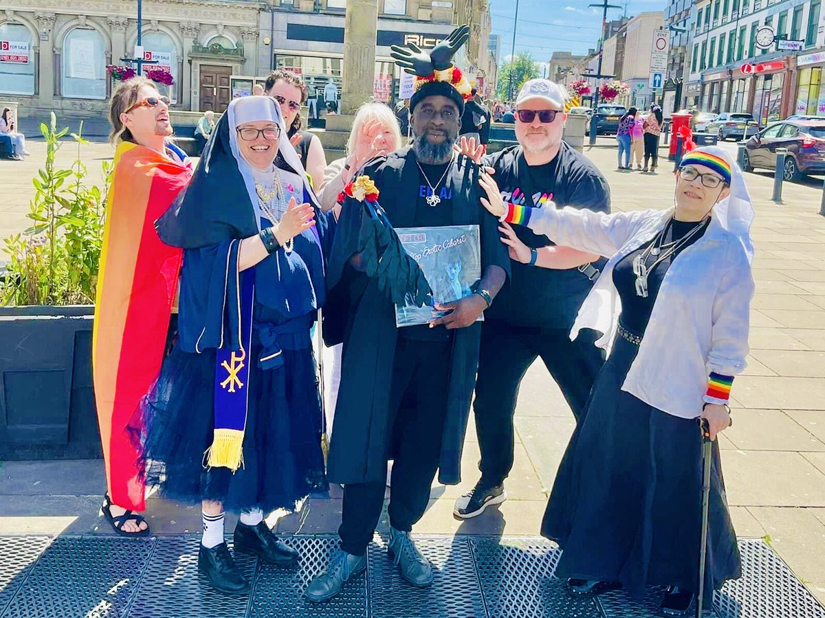 stephenmhornby's tweet photo. #Sainting of #AjamuX, Patron Saint of the Darkroom, part of a joyous day celebrating the opening of Ajamu’s new exhibition “The Day The World Came To Huddersfield” @theLBT until 9th September #KirkleesPride #Huddersfield #GeminiClub @HuddsHub @HuddsArtGallery #pride1981 @LGBTHM https://t.co/J2MOqC3krG