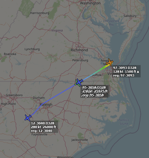 ameliairheart's tweet photo. 4x C-146As flying out of Joint Base Langley-Eustis, VA. #ADSB #AE68AF #AE68E0 #AE68BE #AE68BA https://t.co/SLPoS8XAxF
