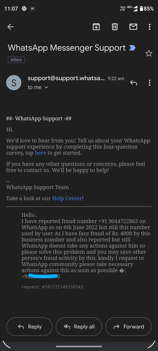 daglidhaval's tweet photo. Recently I have reported fraud on @WhatsApp on yesterday via whatsapp desktop site , before that I reported case of Fraud via whatsapp application on Tuesday and request number is request #18177214933014  but till now whatsapp is not taking necessary actions on it @whatsappbiz https://t.co/Wrkn836i1b
