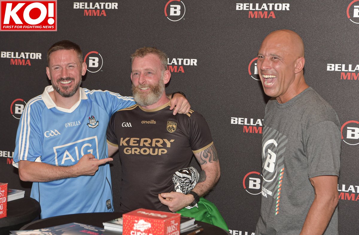 Top banter at the  <a href="/BellatorMMA/">Bellator MMA</a> Fan fest  between <a href="/John_Kavanagh/">Coach JK</a> and an #SBGKillarney Shirt wearing Kerry fan who removed it to reveal Kerry colours in response to JKs Dubs one to the delight of <a href="/realroyce/">Royce Gracie</a>