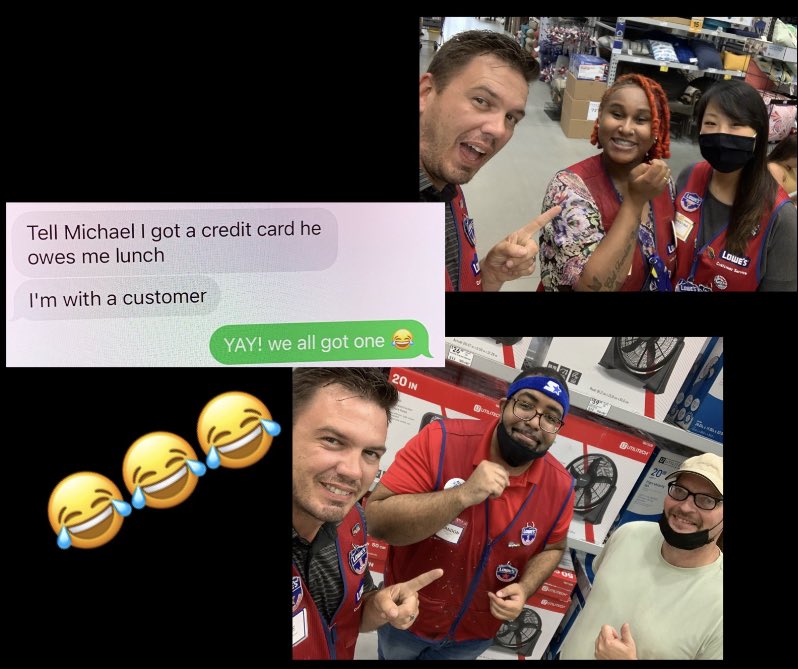 Michael Whitford (@_whitford_mike) on Twitter photo Offered lunch to the first associate who saved a customer 💵 with a new Lowe’s CC 🍕 30 minutes later WE HAVE A 4-WAY TIE 🔥 Paint,Service Desk,Flooring,Plumbing #allin <a href="/1290Lowes/">Lowes District 1290</a> <a href="/T_Pregent/">Tony Pregent</a> <a href="/JonesNormajo/">Norma Jones</a> <a href="/Zony_Mannan/">Zony Mannan</a> <a href="/BellAnyae/">Anyae Bell</a> <a href="/ShuellWilliam/">William Shuell</a> <a href="/BenitoKomadina/">Benito.Komadina@Lowes</a> Offered lunch to the first associate who saved a customer 💵 with a new Lowe’s CC 🍕 30 minutes later WE HAVE A 4-WAY TIE 🔥 Paint,Service Desk,Flooring,Plumbing #allin <a href="/1290Lowes/">Lowes District 1290</a> <a href="/T_Pregent/">Tony Pregent</a> <a href="/JonesNormajo/">Norma Jones</a> <a href="/Zony_Mannan/">Zony Mannan</a> <a href="/BellAnyae/">Anyae Bell</a> <a href="/ShuellWilliam/">William Shuell</a> <a href="/BenitoKomadina/">Benito.Komadina@Lowes</a>