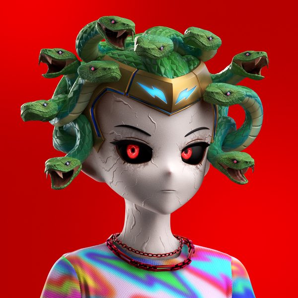 CDelambo's tweet photo. @RTFKT Featuring the medusa trait on cold blooded black eyed demon. Just don’t get petrified while looking at them for too long. 😈 https://t.co/E6oCID3UI5