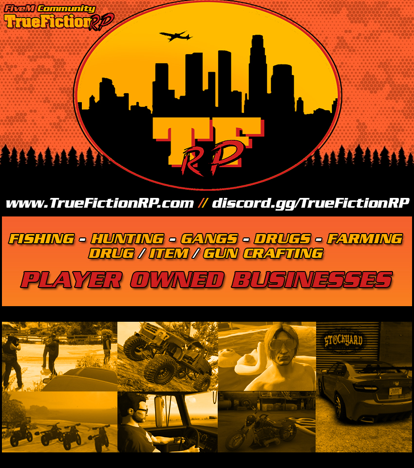 TrueFictionRP's tweet photo. ⭐Instant whitelist for a limited time on TrueFiction RP! ⭐
Come check out our community-driven GTA RP server on FiveM. We're actively seeking PD, EMS, and gang members!
https://t.co/WU5yljfRxj https://t.co/8VmNm2cndu