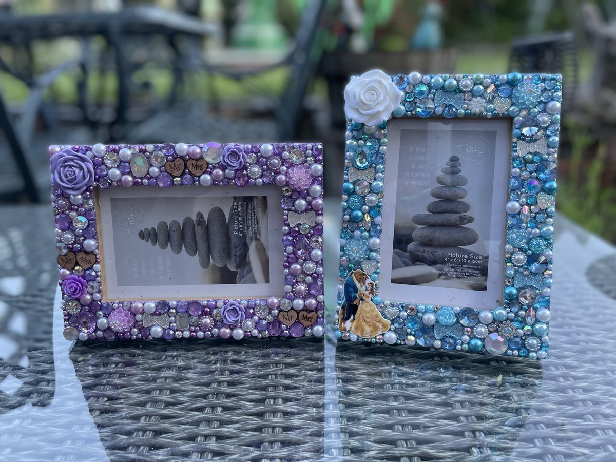 NatalieEdex's tweet image. A very happy anniversary to lovely Elly 🥰 really hope you love your frames to celebrate the special occasion 💙💜 #shiningshimmeringsplendiddesigns #customphotoframes #sparkleandshine #anniversary #wedding #disney #beautyandthebeast #mrandmrs #rhinestones #glitter #pearl