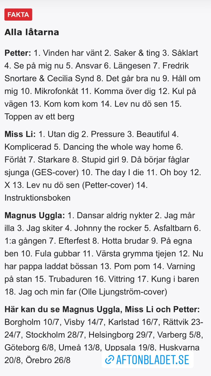 Nu är @KungUggla turné officiellt invigd, längtar till 12/8 och 19/8 då jag får se den  #sommarturne2022 👏🏼🎵🎶🎵👏🏼