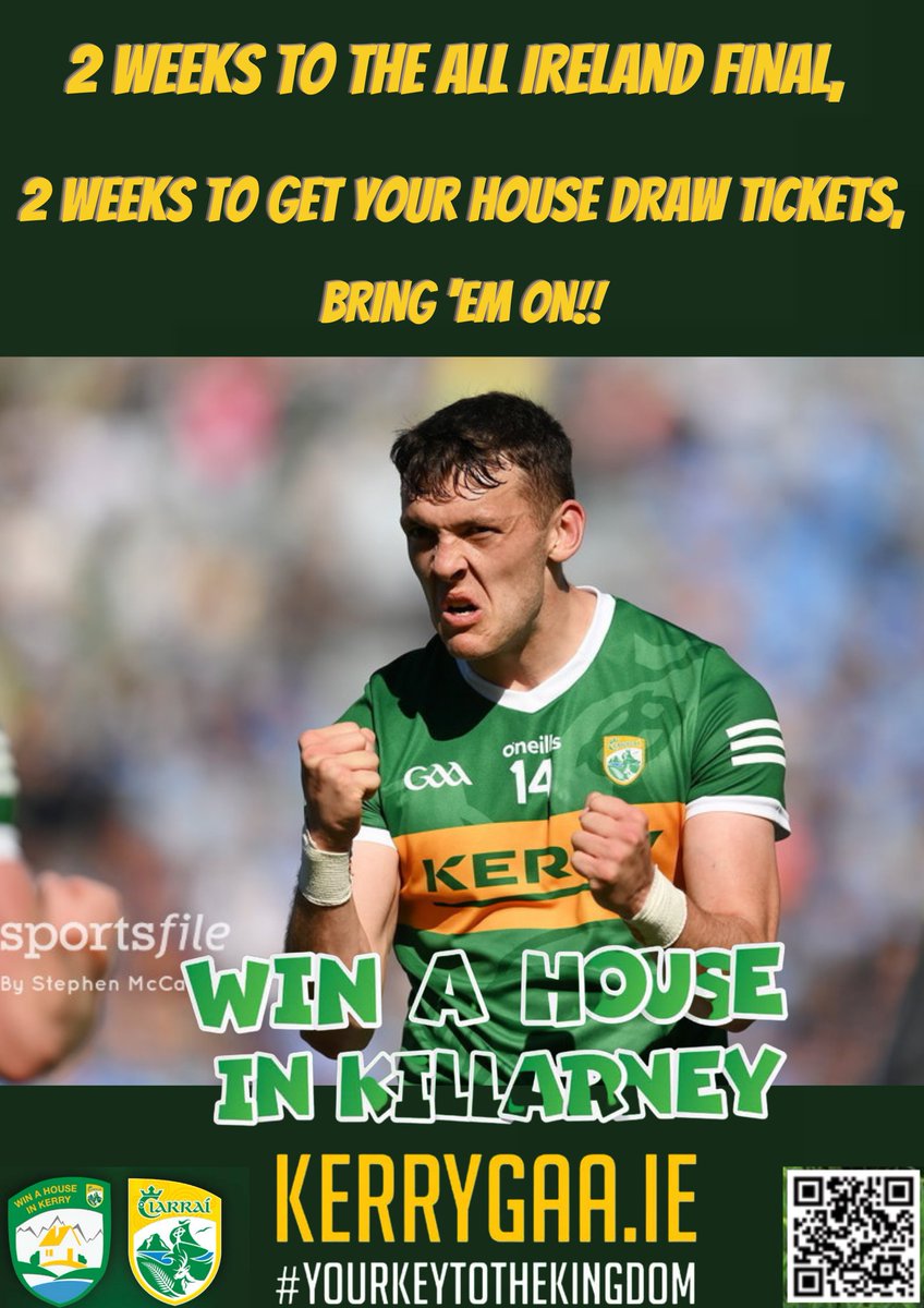 Kerry_Official's tweet photo. They have written their story, you can write yours too. 

Live in Killarney mortgage free for just €100.

Get your tickets here: https://t.co/gL3U56bzrU

📸 credit: @sportsfilesteve 

#KerryGAA #winahouseinkillarney #yourkeytothekingdom #AllIrelandFinal2022 #CiarraíAbú 💚💛 https://t.co/ZgpDEnfyef