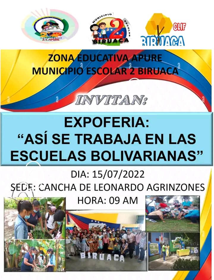 Con mucho entusiasmo, amor y compromiso realizaremos está hermosa actividad en nuestro Municipio Biruaca, proyectando de la mejor manera posible todos los trabajos pedagógicos utilizados en los ambientes de aprendizaje de las Instituciones Educativas. 
#BiruacaExcelenciaEducativa