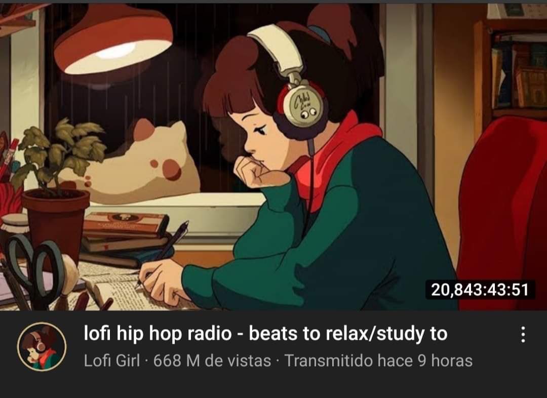 Naldoxx's tweet photo. Después de 20.000 horas continuas de transmisión y más de 650 millones de vistas, YouTube forzó el final del steaming de Lofi hip hop radio por un reclamo de copyright. “Un falso reclamo” dijo el equipo administrador del canal.

20.853 horas de streaming: 2 años, 4 meses y 6 días https://t.co/tSm2KE0p95