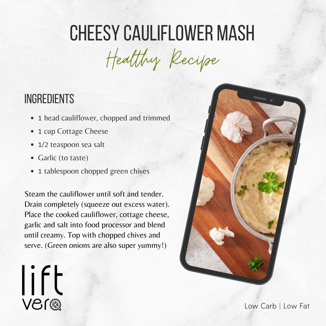 LiftVero's tweet photo. Want a healthy low carb side dish that sticks to your ribs and supports your gym goals? Try this yummy (and easy) high-protein cauliflower mash recipe - especially if you are in the Fit Over Forty program! #liftvero #healthyrecipe #eatclean #lowcarb #recipes https://t.co/Z2vYf7G44X