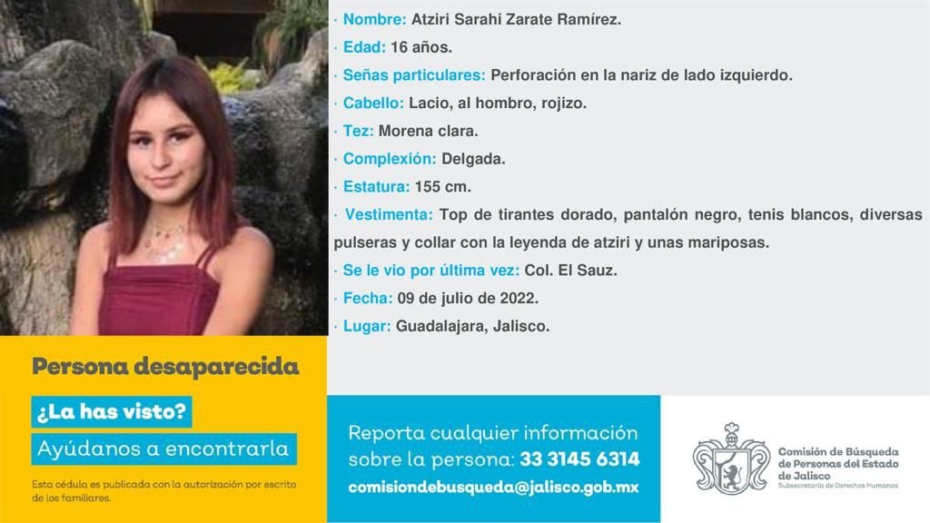 #EstamosBuscando a Atziri Sarahi Zarate Ramírez, alumna de la #Prepa13 de la <a href="/udg_oficial/">Universidad de Guadalajara</a>. Compartamos la información