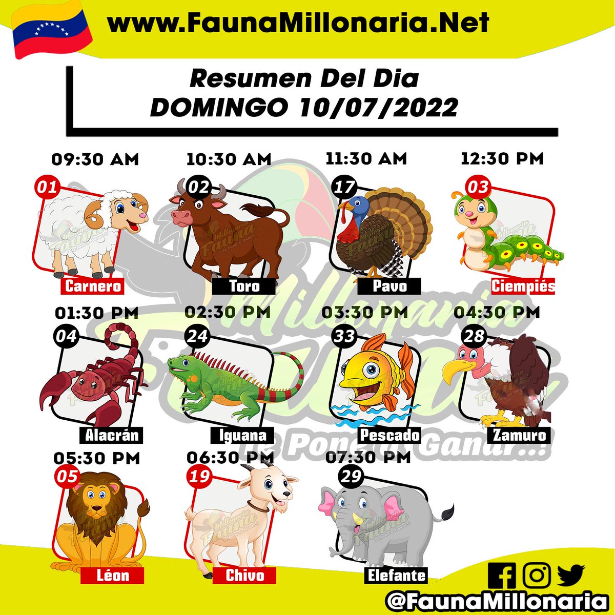 Resumen De Los Sorteos FaunaMillonaria Domingo 10/07/2022 t.me/minifauna                    
# animalitos # sorteos