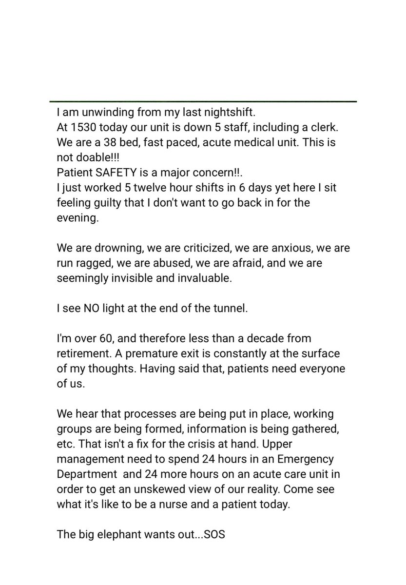 SaintJohnPickle's tweet photo. anonymously sharing a local nurses post from a major NB hospital this weekend #NBnursesarenotOK https://t.co/ildivZ89PX