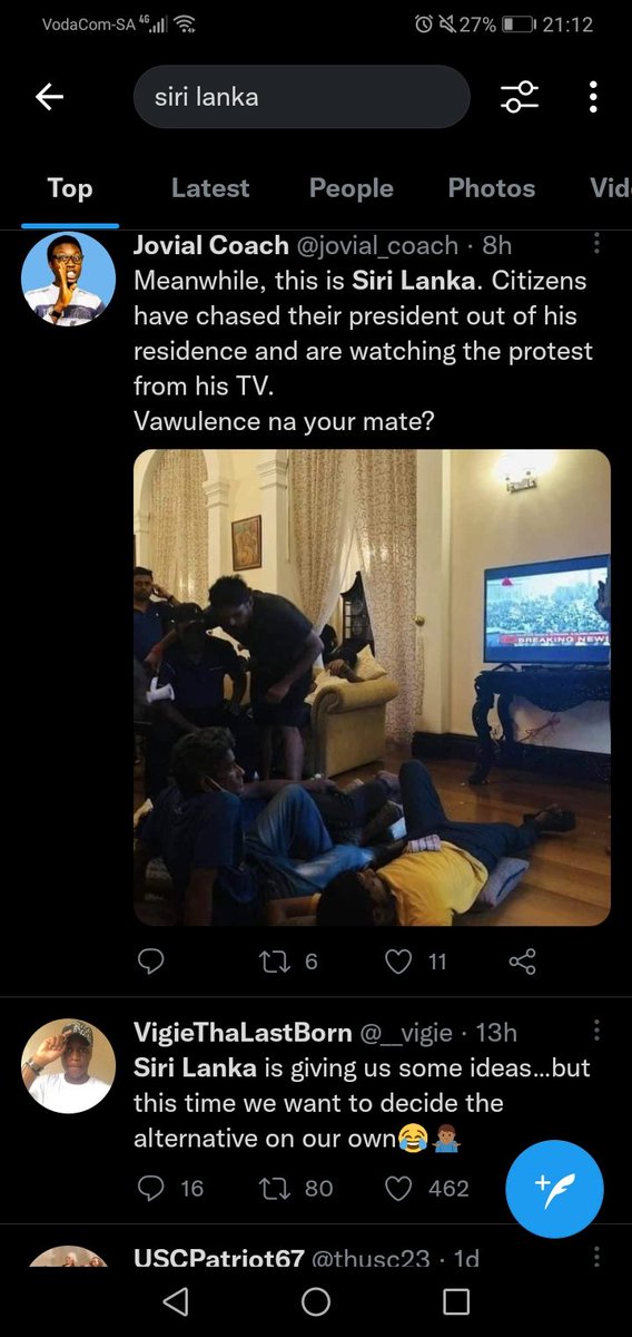 ITguruSA's tweet photo. What Siri Lanka citizens did to their president is wild 🙆‍♀️🙆‍♀️🙆‍♀️

When these leaders treat people like trash deserves to be treated like this.

Maphorisa / South Africans https://t.co/6Z7sGw2fMX