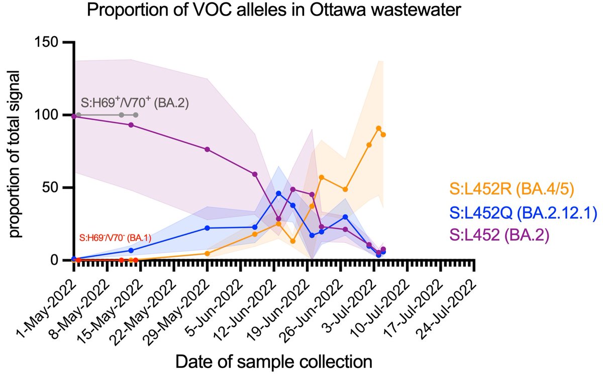 Wastewater in <a href="/ottawacity/">City of Ottawa</a> rising rapidly...at this rate of increase  we are going to reach the maximum measurement ever recorded in the city in a few weeks time. BA4/5 in wastewater now clearly the dominant variants. <a href="/OttawaHealth/">Ottawa Public Health</a> <a href="/COVIDPoops19/">COVIDPoops19</a>