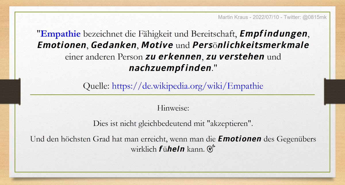 0815mk's tweet photo. #Empathie  ist nicht gleichbedeutend mit "akzeptieren". 

Und den höchsten Grad hat man erreicht, wenn man die 𝙀𝙢𝙤𝙩𝙞𝙤𝙣𝙚𝙣 des Gegenübers wirklich 𝙛ü𝙝𝙚𝙡𝙣 kann. 🎯 https://t.co/UfE1grx6mG