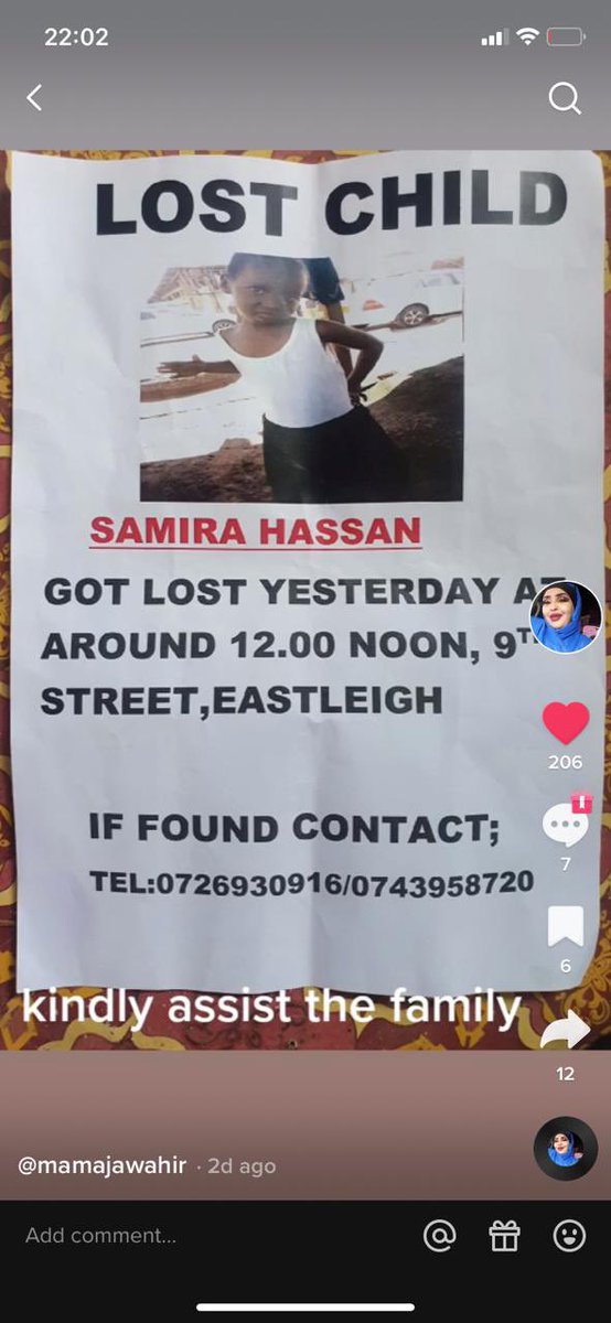 Asmali77's tweet image. Samira Hassan has been missing for three days now from Eastleigh. Kindly if found please call her distraught parents on the numbers on the poster. She’s only 8 years old.