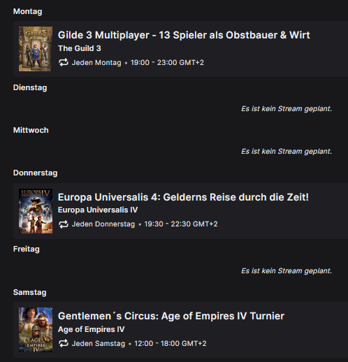 GaiusJCaesar_'s tweet photo. Streamplan für nächste Woche:
#Gilde3 #Guild3
#EuropaUniversalis4
#AgeofEmpires4 in einem besonderen Community Turnier mit @iX_LaSh https://t.co/XMC3Xgs0lx