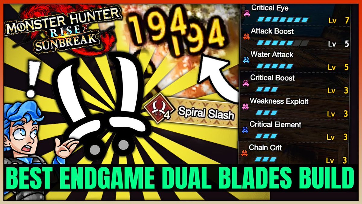 Here it is! The promised follow up to the Sunbreak Dual Blades Guide - our build guide for element dual blades.
5 weapons and a variety of builds with the math to back it up!
Lots of work went into this, so hopefully it's useful
youtube.com/watch?v=NwlhJ0…