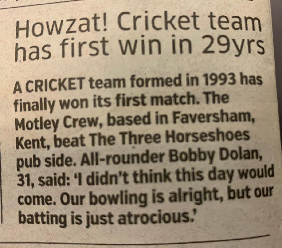 Kindred spirits. Congratulations to The Motley Crew. Grassroots cricket is alive and well in Kent.