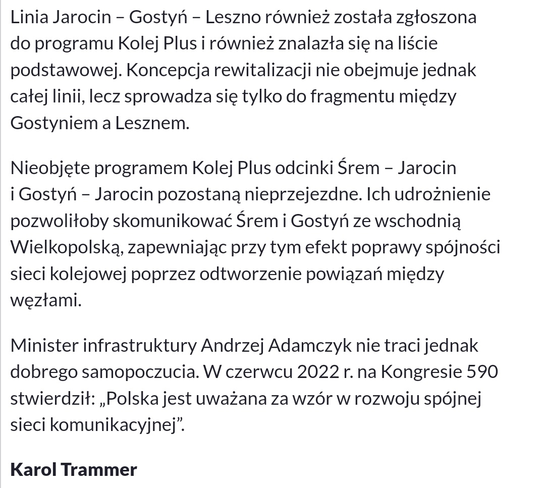 luca_ok's tweet photo. Kto jeszcze nie czytał, to polecam artykuł Karola Trammera z ostatniego numeru @z_biegiem_szyn, w którym pisze m. in. o absurdzie jakim jest rewitalizacja #LK360 tylko na odc. #Leszno - #Gostyń z pominięciem odc. #Gostyń - #Jarocin.
https://t.co/m6gHxcatV6
CC: @lukasz_borowiak https://t.co/rfyQHFHgrd