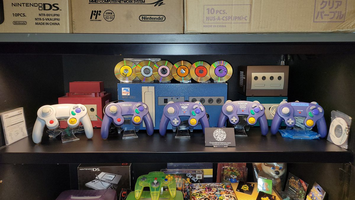 consolevariant's tweet image. A piece of a personal collection of CV! 5 Prototype gamecube controllers with dev kits and firmware discs. 

Many thanks to all people that helped us achieve this!
