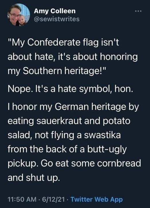 StrictlyChristo's tweet photo. If you defend a flag that signals white supremacism, you might be a racist. https://t.co/2SCOaEQvJg