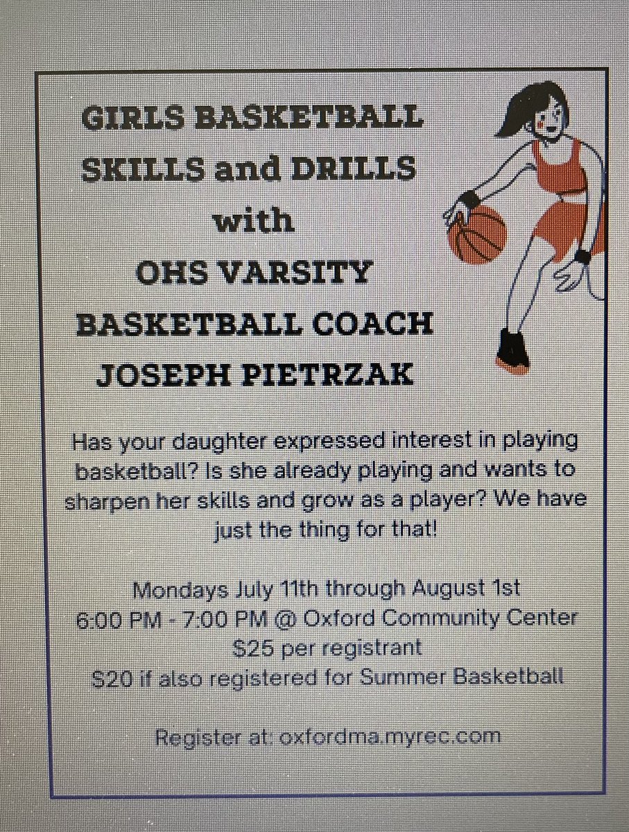We are so excited to start our skills clinics tomorrow night! Current varsity players will be assisting me in bringing this training opportunity to players ages 8-14. Let’s go Oxford!🏀🏀🏀