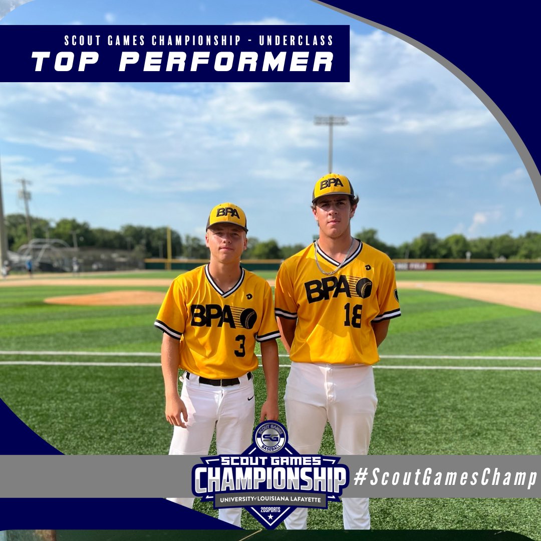 ⭐️TOP PERFORMER⭐️

(R)Austin Anderson: 4-4
(L)Hudson Brignac: 3-3, 2RBI

Summer Team: <a href="/BPA_Louisiana/">BPA - Louisiana</a> 

<a href="/ScoutGamesBSB/">Scout Games Baseball</a> 
#ScoutGamesChamp