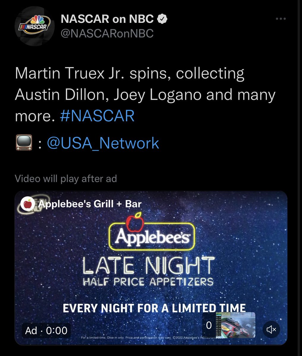 HarrisLue's tweet photo. Perfect brand spot on #TheLongOne @NASCARonNBC 💀💀💀 https://t.co/1qMoMoldJY