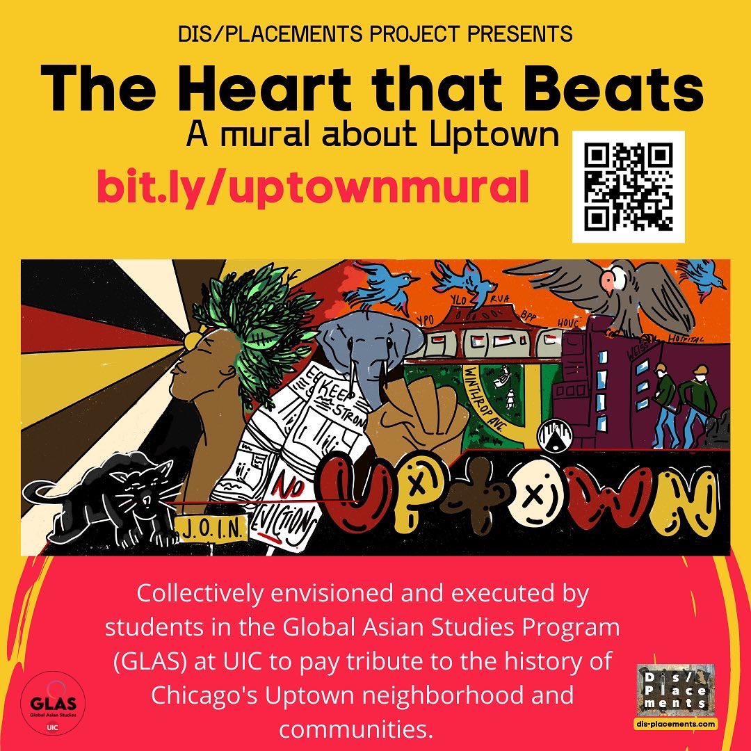 Dis_placements's tweet photo. Proud to unveil “The Heart that Beats” mural created by @UICGLAS students paying tribute to the fierce history of Uptown &amp; its intersecting movements &amp; resistance. Honored to unveil it at the @ClayFor46 aldermanic campaign launch. 
https://t.co/amQSfuZoY3
@BigG_ji @AnnaRGuevarra https://t.co/EcILmfXQMB