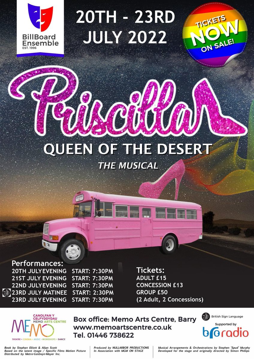 BRORADIO's tweet photo. Join @nathanspackman on #ValeBreakfast all this week after 8am to hear from the cast of @BillBoard_Barry Priscilla, running at @BarryMemo from the 20th - 23rd July. Then listen to @bendainsmith from 4pm on #ValeDrive to win tickets. Find out more via https://t.co/ZFYM8Eo5X6 https://t.co/VIlWXIPGaJ
