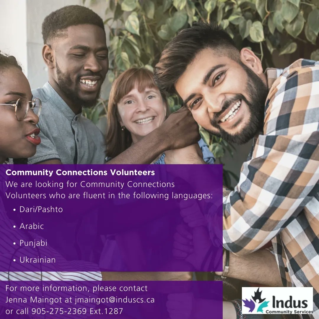 Indus_Helps's tweet photo. We are looking for Community Connections Volunteers who are fluent in the following languages:
-Dari/Pashto
-Arabic
-Punjabi
-Ukrainian
For more information: please contact: jmaingot@induscs.ca or call 905-275-2369 Ext. 1287
#IndusHelps #Newcomers https://t.co/moTtwZPzIG