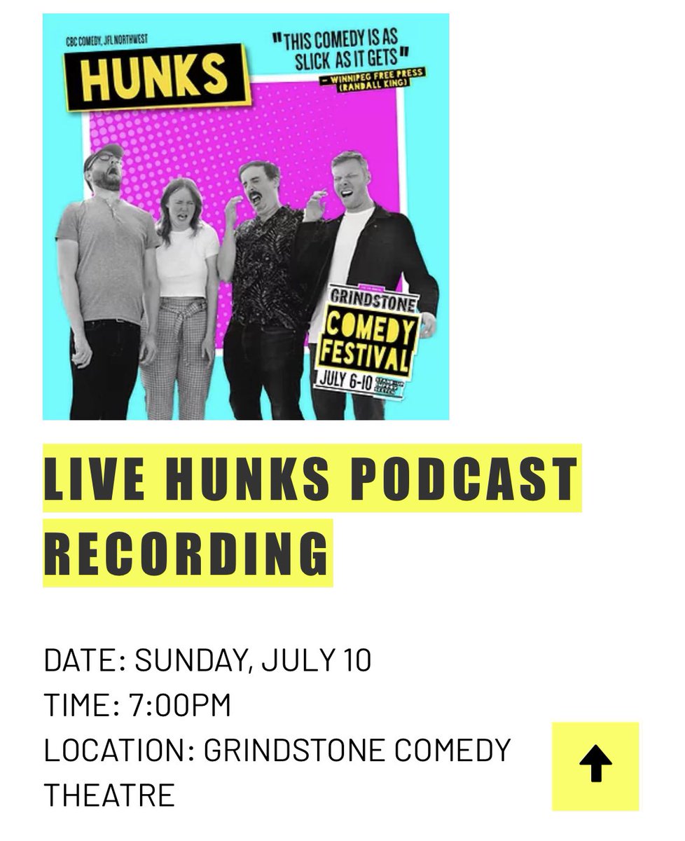 deadbabybear's tweet photo. Live taping of the  @HUNKScomedy podcast at @Grindstoneyeg tonight to close out the @grindstonefest! Come hang and watch two podcasts become one with hopefully sexy results! https://t.co/3vRIi7takn https://t.co/wAT6UVvgy5