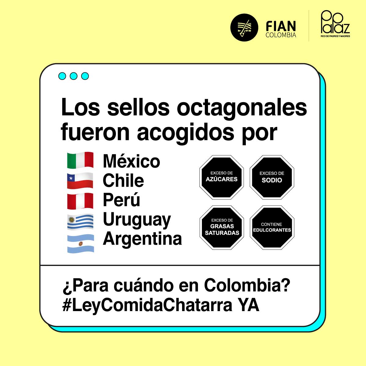 RedPaPaz's tweet photo. .@MinSaludCol, nos seguimos preguntando por qué en #Colombia se quiere hacer diferente. Existe evidencia científica disponible libre de conflictos de interés que sugiere que los octágonos son la mejor opción para el país #LeyComidaChatarra https://t.co/M0RMAStnUc