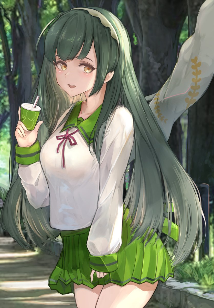 1girl long hair skirt green skirt green hair school uniform solo  illustration images