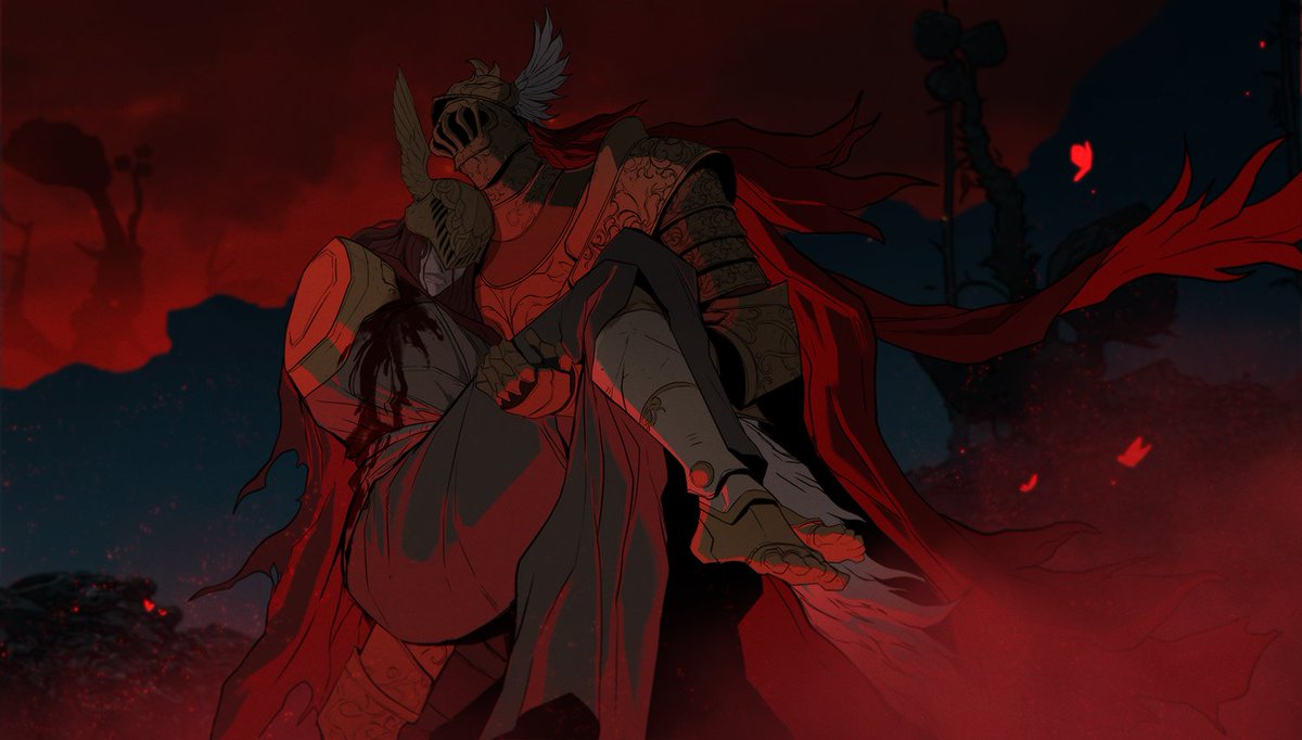 BS_artsss's tweet photo. Finlay carrying the slumbering demigod Malenia all the way back to the Haligtree. 🙏 https://t.co/zvJj0GUg17