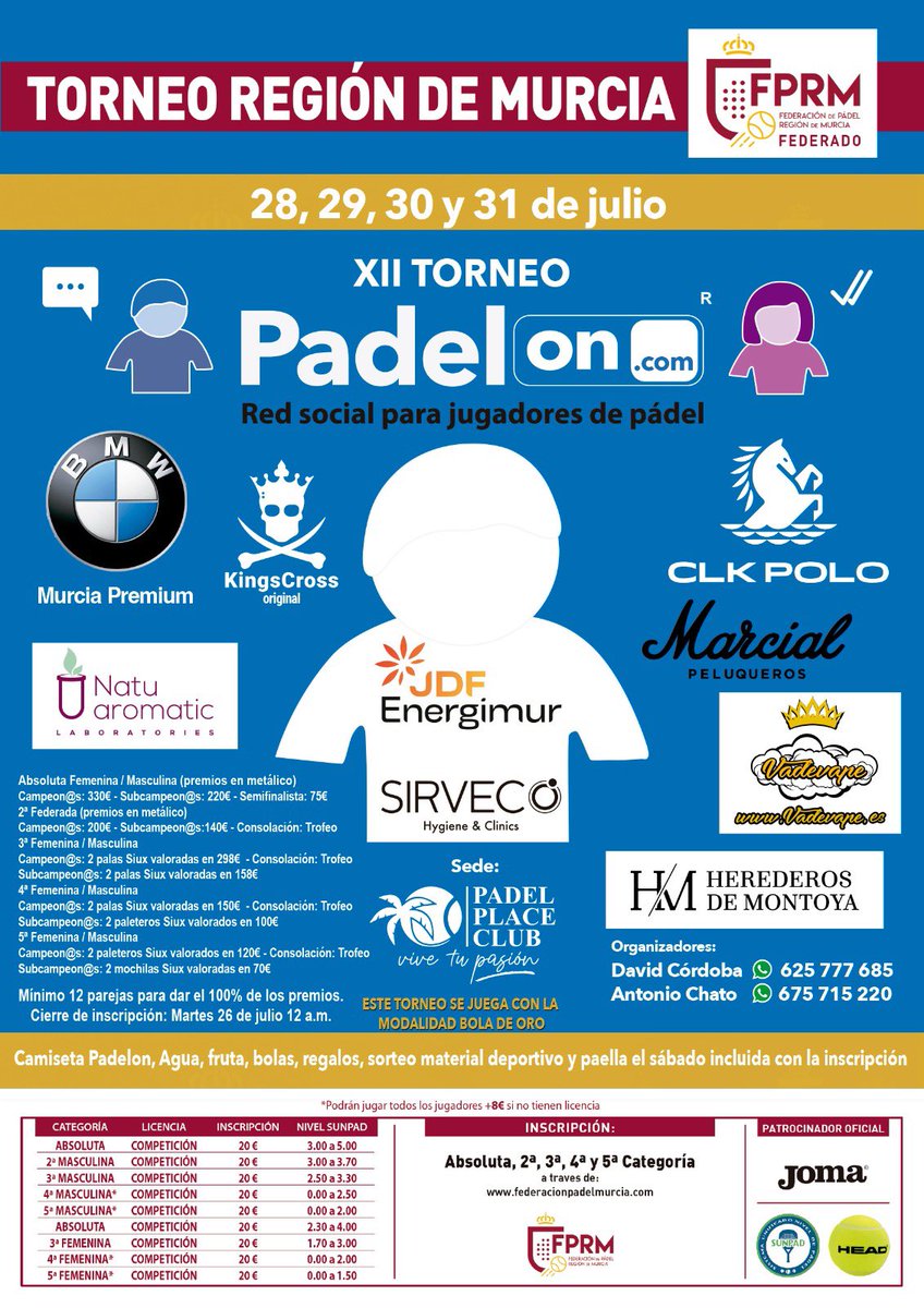 DavidCorme's tweet photo. 🔜 XlI TORNEO PADELON  
📇 29,30,31 Julio 
📲 Inscripciones en https://t.co/XVxszNSo2H
🚗 Club:  Padel Place  
🥘 Gratis el sábado  
👕 Camiseta oficial PadelON
🥇🥈Palas de Padel 
Sorteo de material deportivo, Pala de Padel y miles de sorpresas mas
NO LO DUDES Y APUNTATE YA!! 🎾 https://t.co/ovZ3Ya9g5j