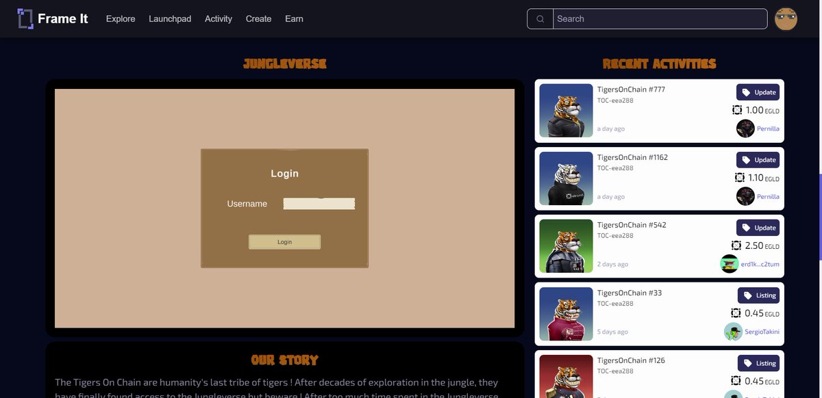 New collab with @FrameItNFT ⚒️

The Jungleverse is now accessible from Frameit. Go to our collection, and try the Jungleverse from their website (only on PC).⚡️

They are the 1st to add our 3D environment on their website. Great things are being built..👀

frameit.gg/marketplace/TO…