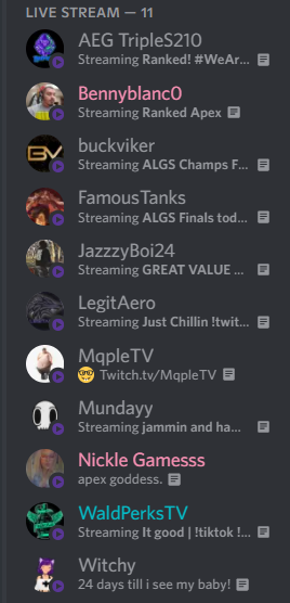What do you watch during <a href="/PlayApex/">Apex Legends</a> #ALGS downtime? 

#live now on #twitch playing #apex

This epic lineup: <a href="/AEG_TripleS/">TripleS210</a> <a href="/Bennyblanc000/">Benjamin Malagoli</a> <a href="/buckviker/">buckviker</a> <a href="/FamousTanks/">Ricardo C</a> <a href="/legit_aero/">LegitAero</a> <a href="/MqpleTv/">Mqple</a> <a href="/BadMundayy/">Mundayy</a> <a href="/WaldPerksTV/">WaldPerks</a> 

<a href="/EsportsTweeter/">Esports RTs</a> <a href="/TwitchRetweetzz/">Twitch Retweet</a>