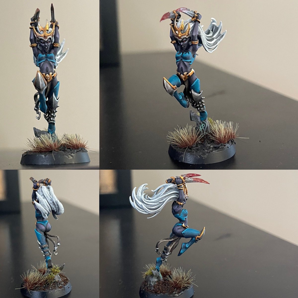 Another crack at Drow skin. I really like how this turned out. #warhammer #warhammercommunity #warhammerpainting #daughtersofkhaine #warmongers