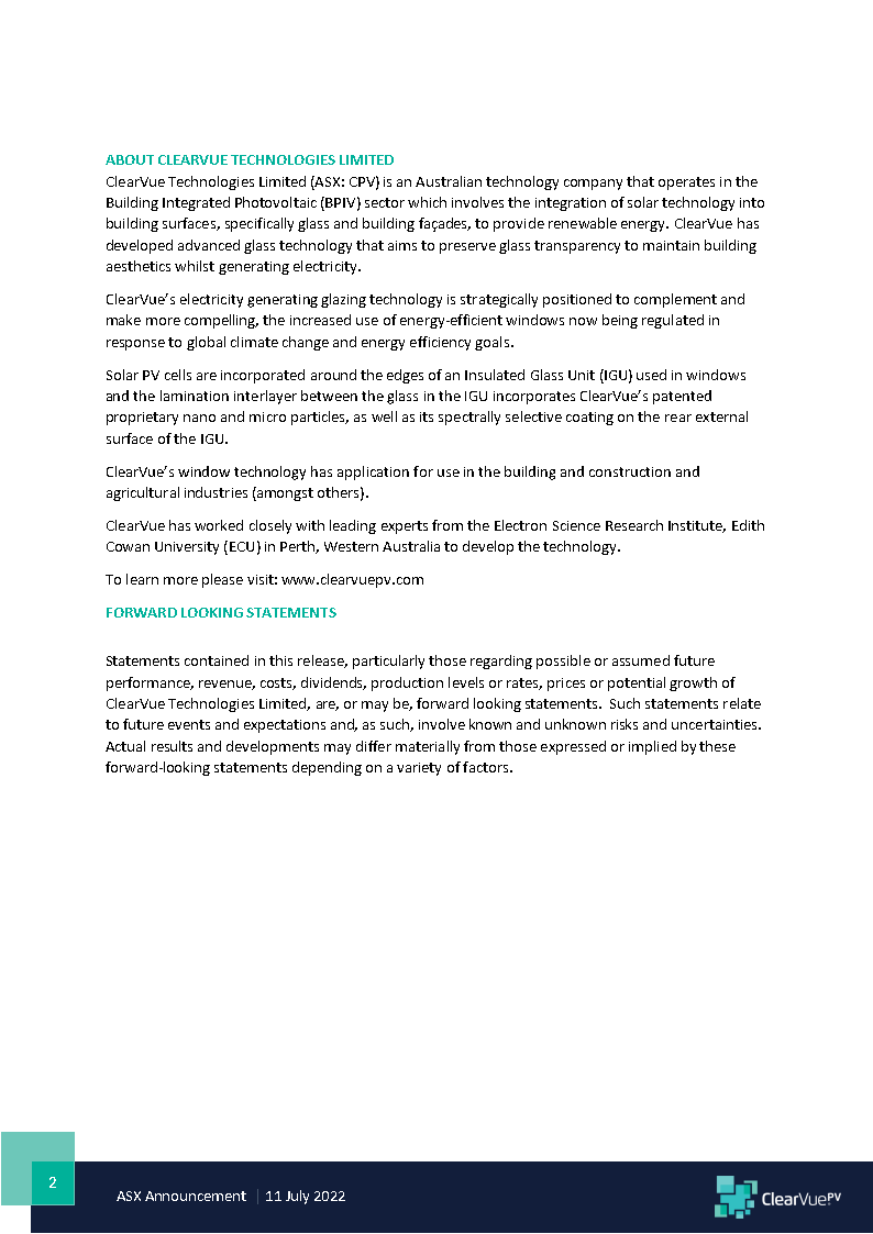 ClearVuePV's tweet image. @ClearVuePV Head of Investor Relations, Earle Harper will be providing free Investor Briefing on Wednesday, 13 July @ 6:30am AEST. Click link below to register:
bit.ly/3yvyctB
Build Better - Energy Efficient | Energy Generating | Clear Solar Glass
#ClearVue #ClearVuePV