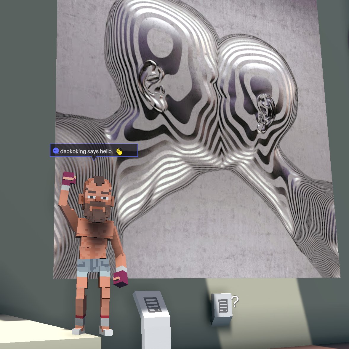 DaokoKing's tweet photo. @TheSandboxGame @MOCDA_ I just participated in the #TheSandbox weekly contest for a chance to win 200 mSAND! Here is my favorite piece from the ‘Impossible Worlds’ exhibition, check out my screenshot below!
👇 https://t.co/QetodDw1BC
