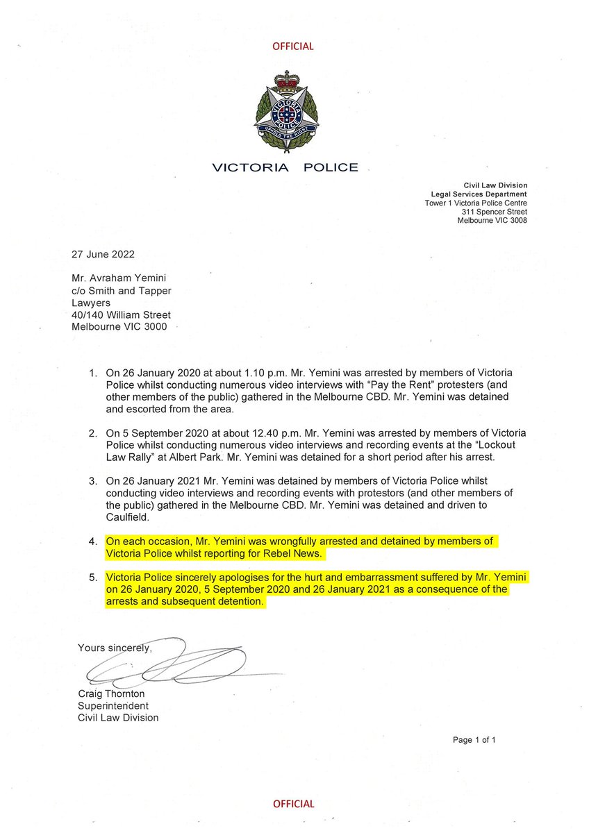 Notice how all the MSN who ran the headline “Avi Yemini detained again” every time I was unlawfully arrested are suddenly ignoring the Victoria Police apology?

They see it.

But they don’t want anyone else to.

That’s why no one trusts them.

So make sure to RT it far and wide!