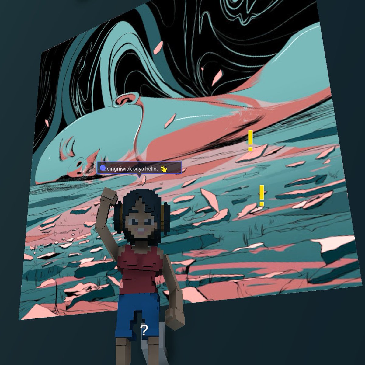 SingniWick's tweet photo. @TheSandboxGame @MOCDA_ I just participated in the #TheSandbox weekly contest for a chance to win 200 mSAND! Here is my favorite piece from the ‘Impossible Worlds’ exhibition, check out my screenshot below!
👇 https://t.co/YWPUT2Vbzu