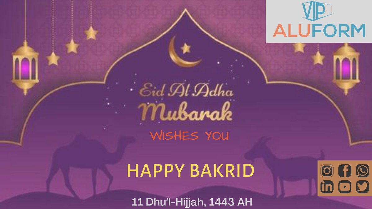vipaluform's tweet photo. Eid-ul-Adha, also known as Bakrid, is a major festival for Muslims.
Wish you HAPPY Bakrid from 
@vipaluform
 
Happy Bakrid to everyone.

#vipaluform #hajjmubarak
#HardikAbusedRohit 
#ViratKohli #eidaladha2022 #EidAdhaMubarak #happybakrid #EidMubarak #eidaladha2022 https://t.co/TSkzm8RVsl