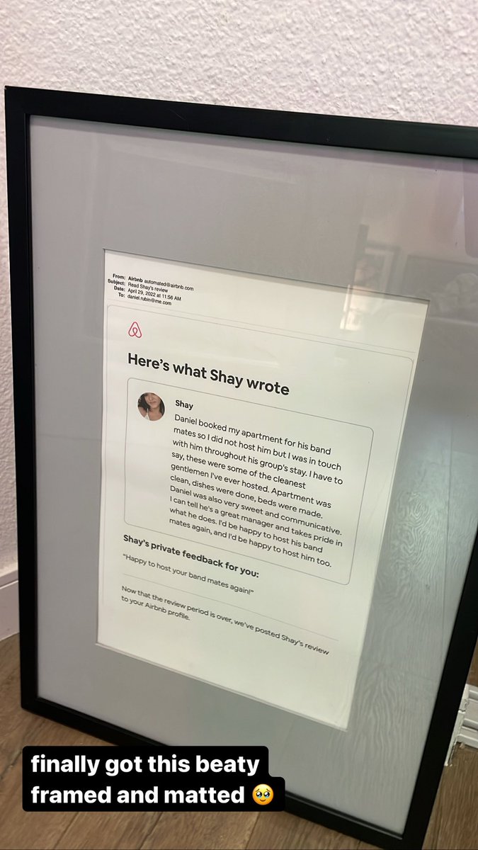 got my AirBnB review framed