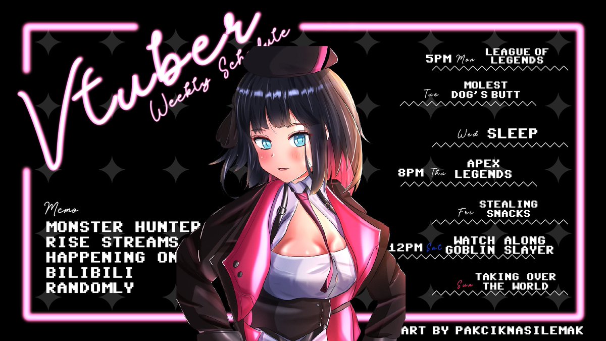 JustMelphine's tweet photo. ┘STREAM SCHEDULE - 7/11~7/17┌
► https://t.co/hkzkRMmSDm 
► https://t.co/iS3n3NuZ12

MON/5PM → #LeagueOfLegends 
THU/8PM → #ApexLegends 
SAT/8PM → Goblin Slayer Watch Along at Discord
*I will also be streaming MHR on Bilibili (Guerilla) 

🎨 #PhineArt

#Vtuber #ENVtuber https://t.co/Tofky5iSnh