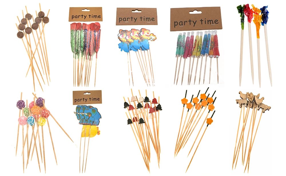 My company produces different types of Bamboo and Wooden Decoration Skewer.